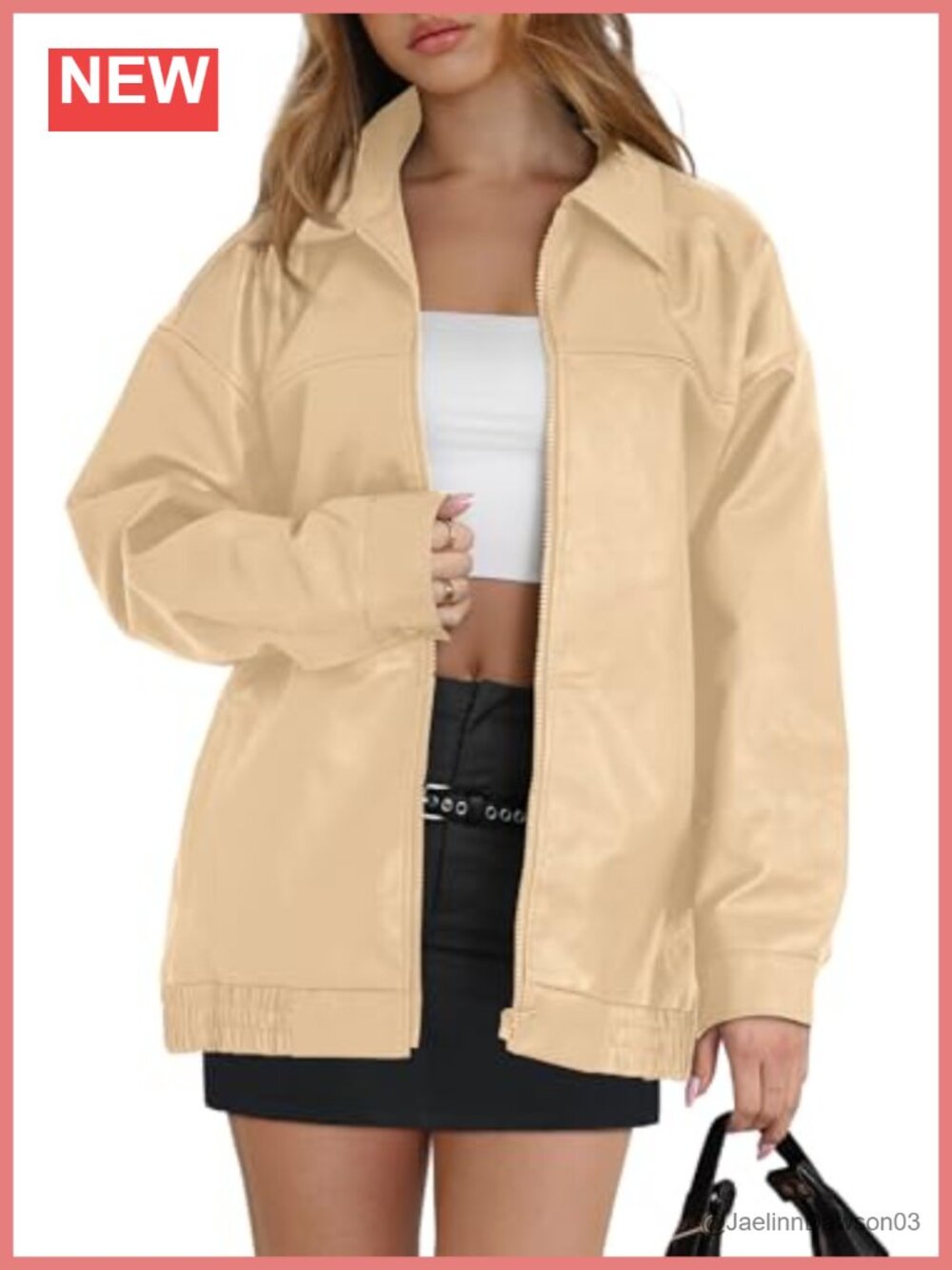 Faux Leather Oversized Moto Jacket Zip Up Long Sleeve Casual Coat